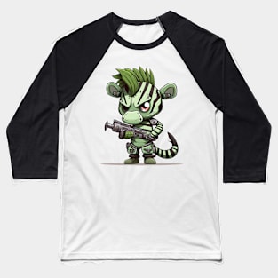 Armored Angry Zebra Holding a Riffle Baseball T-Shirt